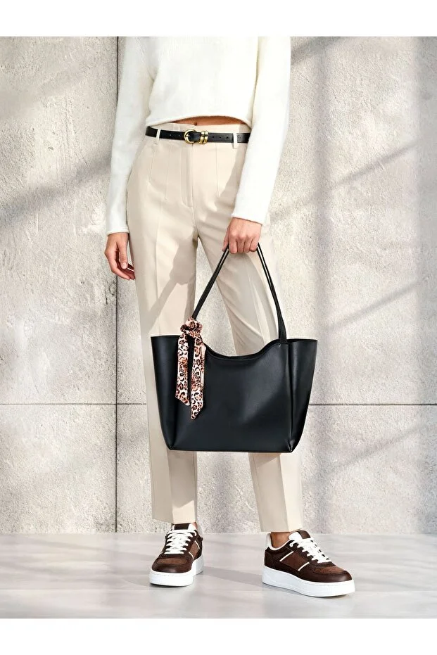 Kadın fularlı Fermuarlı Shopper El Ve Omuz Çantası